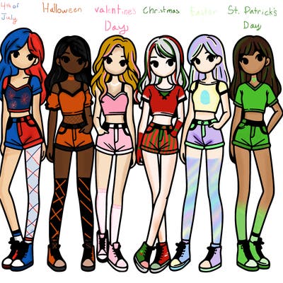 a group of girls wearing crop tops and shorts