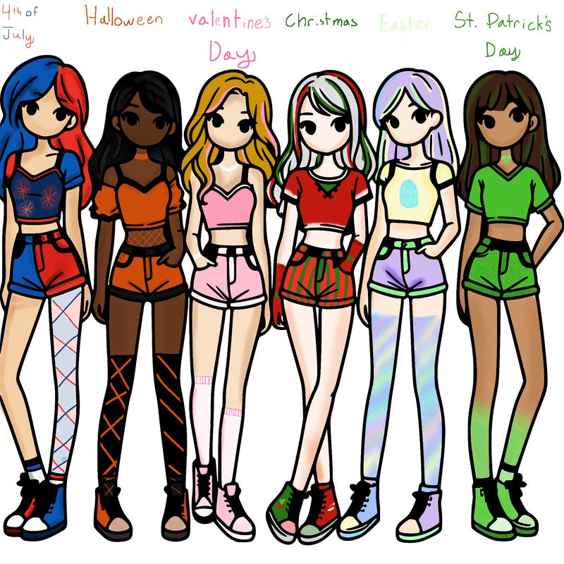 a group of girls wearing crop tops and shorts