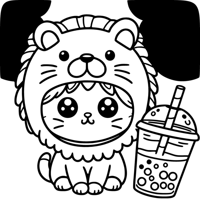 cat in lion hat and boba