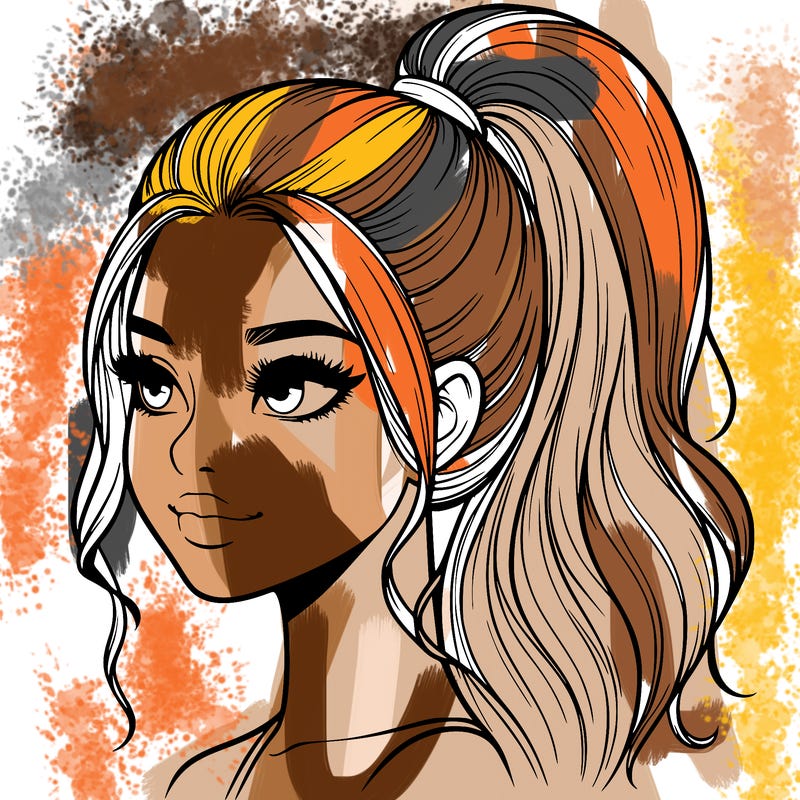 realistic girl with a high ponytail