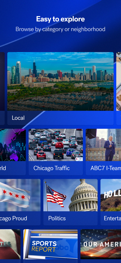 ABC7 Chicago News & Weather - ABC7 Chicago app categories for local news traffic and politics