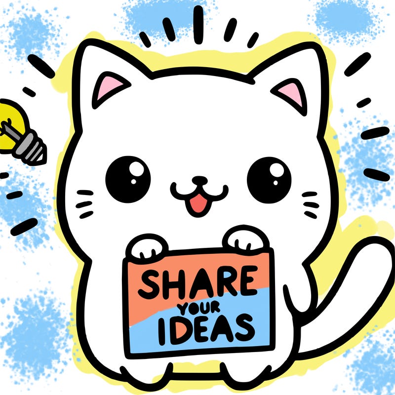 a cute cat saying share your ideas