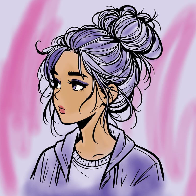 realistic teenage girl with a messy bun