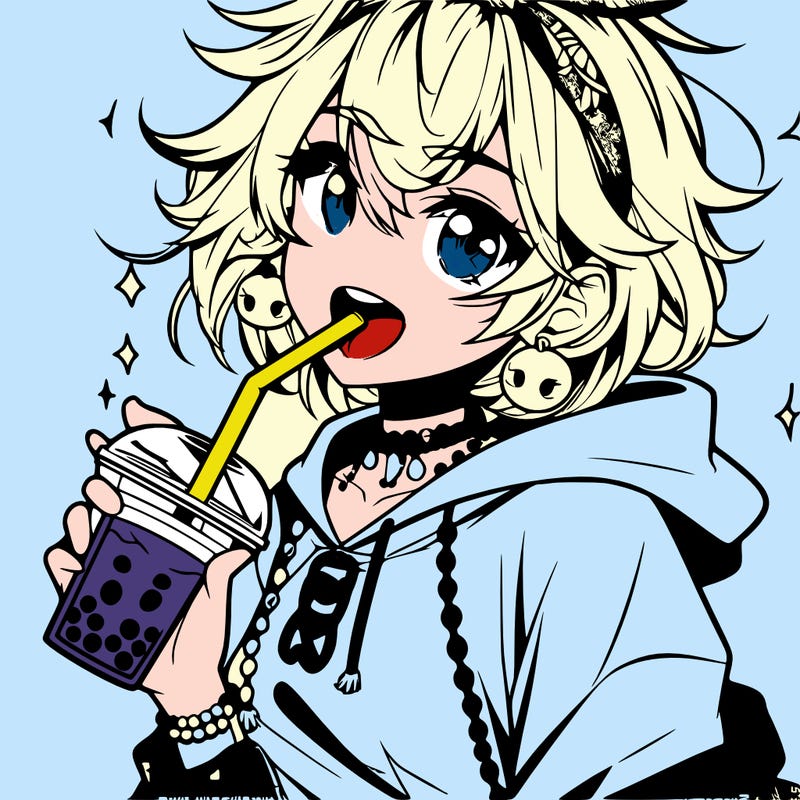 hot baddie anime girl drinking boba and biting the straw