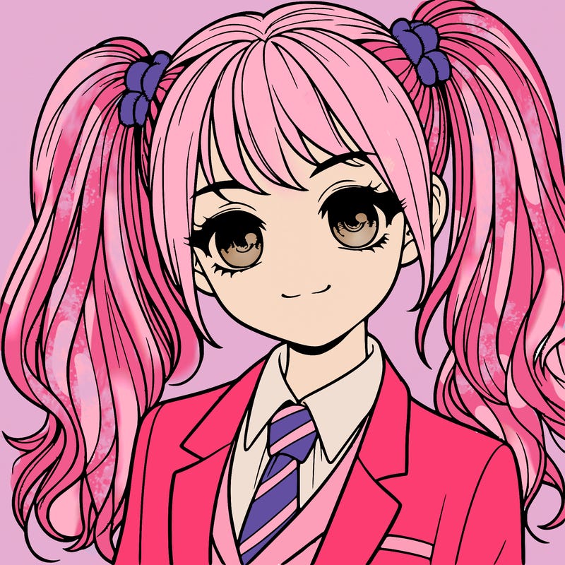 realistic girl with two ponytails and a suit on