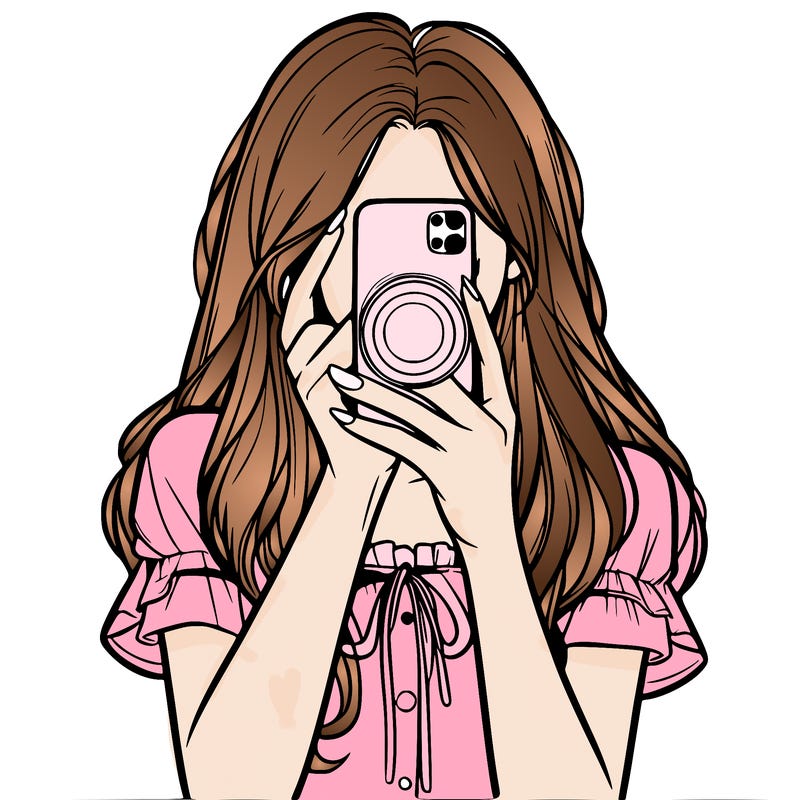 a realistic girl holding her phone taking pictures