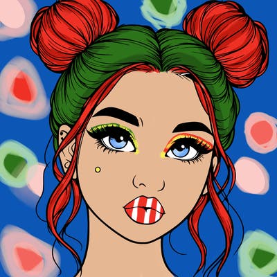 realistic girl with two buns on her hair and lips