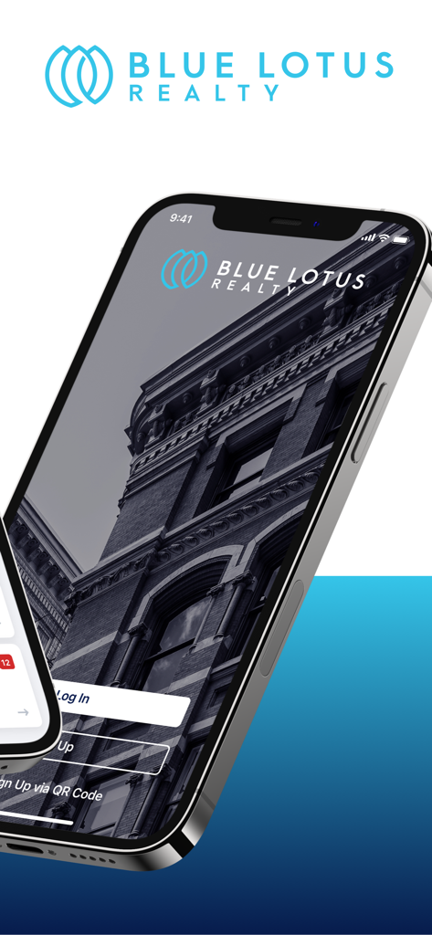 BLUE App - Blue Lotus Realty - Pantalla de inicio de sesión de la App BLUE de Blue Lotus Realty en un iPhone.