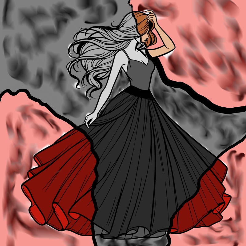 realistic woman with dress flowing in the wind