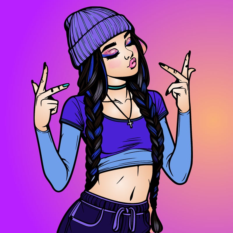 realistic teenage girl with braids and a beanie and crop top doing 🫶🏼