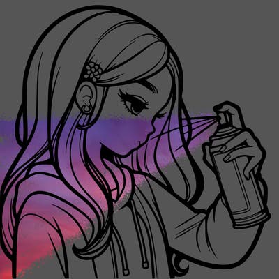 a realistic girl spray painting