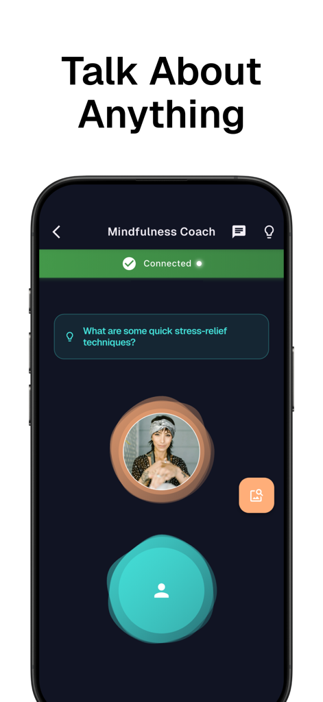 Voice chat screen featuring a mindfulness coach in the Sesame AI app