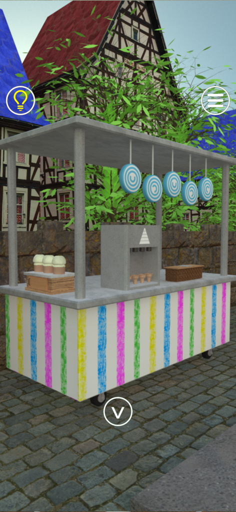 Una colorata bancarella di gelati e caramelle a strisce in una scena di puzzle all'aperto