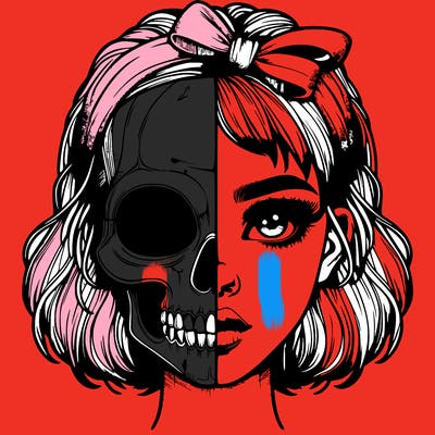 realistic girl with half skull mask