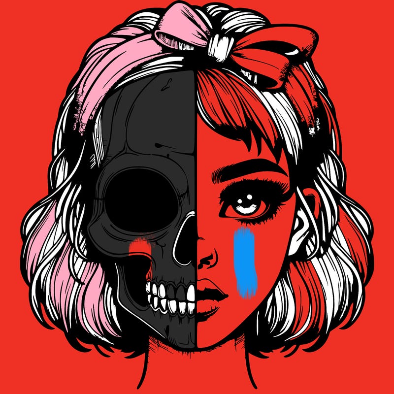 realistic girl with half skull mask