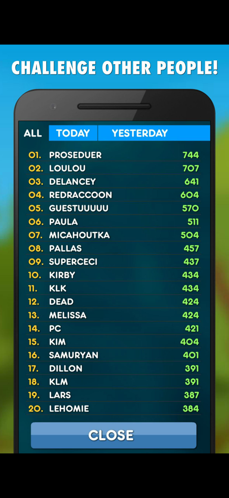 Antonyms Game - Daily leaderboard screen showing top player scores and rankings in the Antonyms Game app