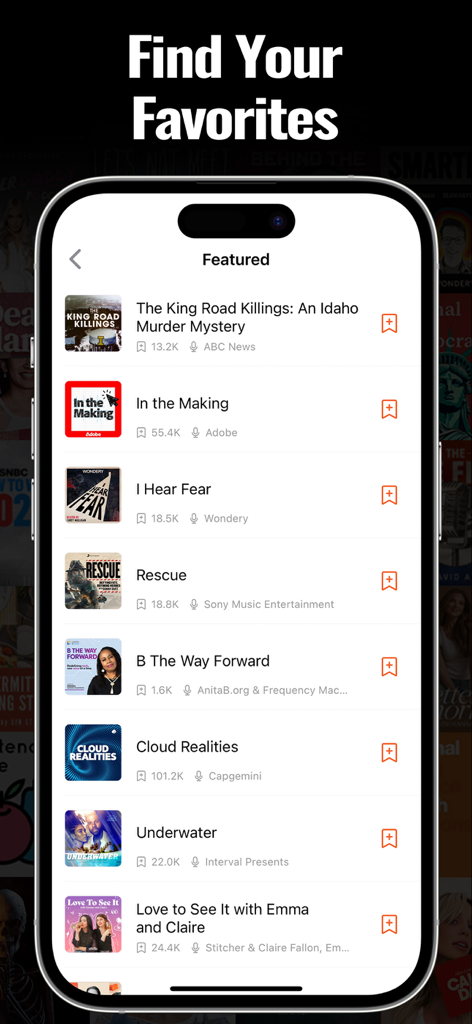 A list of featured podcasts on the Castbox mobile app player