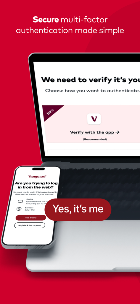 Vanguard: Save, Invest, Retire - Vanguard app multi-factor authentication interface for secure account login.
