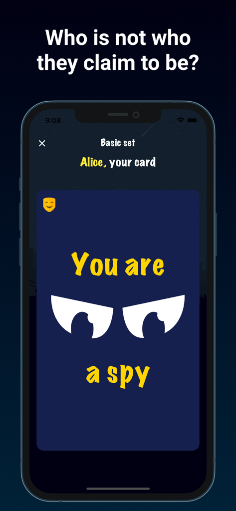 Spy - the game for a company - Smartphone screen showing a secret spy role card in a social deduction game