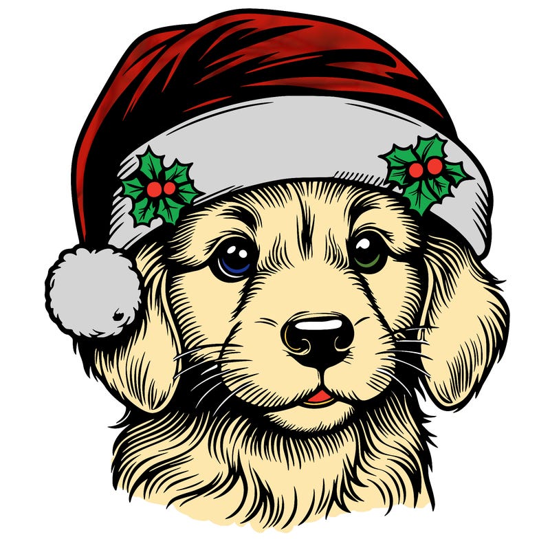 realistic dog wearing a santa hat