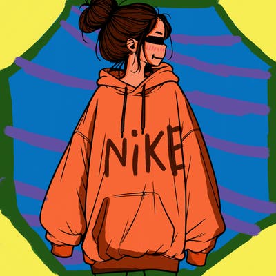 realistic girl with a oversized sweatshirt on and a bun