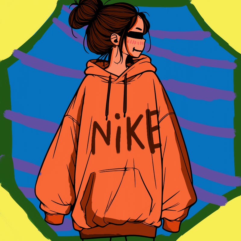 realistic girl with a oversized sweatshirt on and a bun