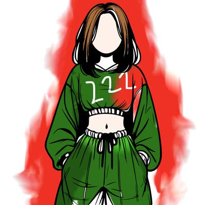 realistic girl faceless with baggy pants and a crop top