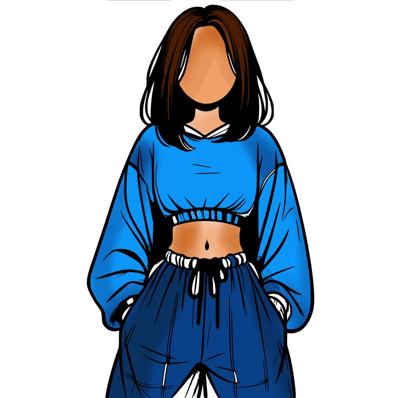 realistic girl faceless with baggy pants and a crop top
