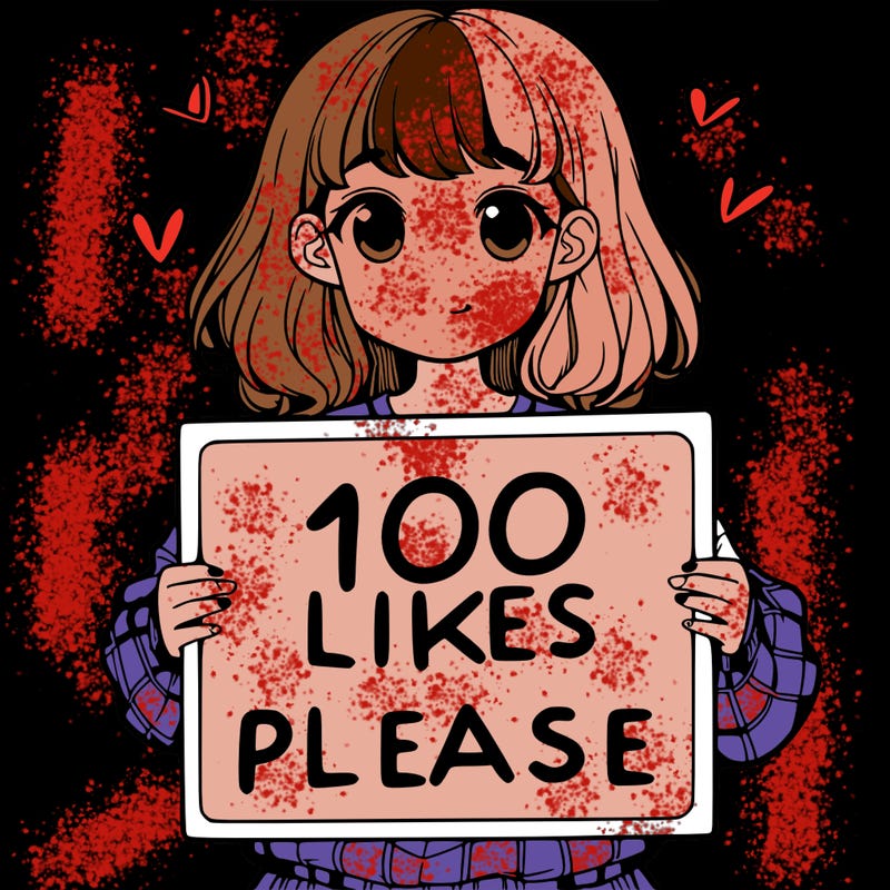 a girl holding a sign saying 100 likes please