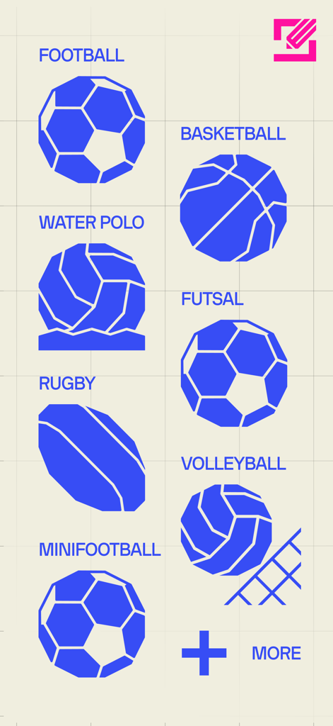 Visualizzazione grafica di vari sport supportati da Torneo by Sofascore, tra cui calcio, pallacanestro e pallavolo