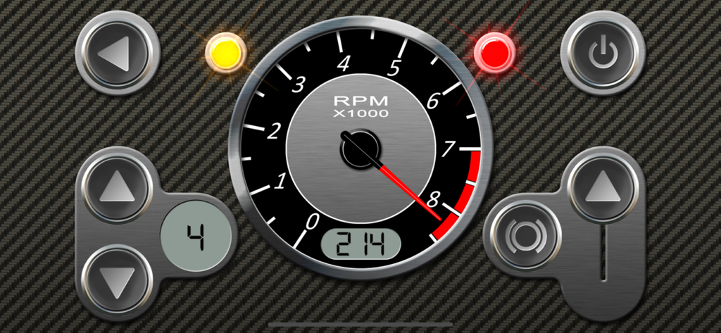 RevHeadz Engine Sounds - RevHeadzアプリのタコメーターとギアコントロールを備えたデジタルカーダッシュボードインターフェイス