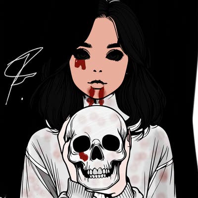 realistic girl holding a skull