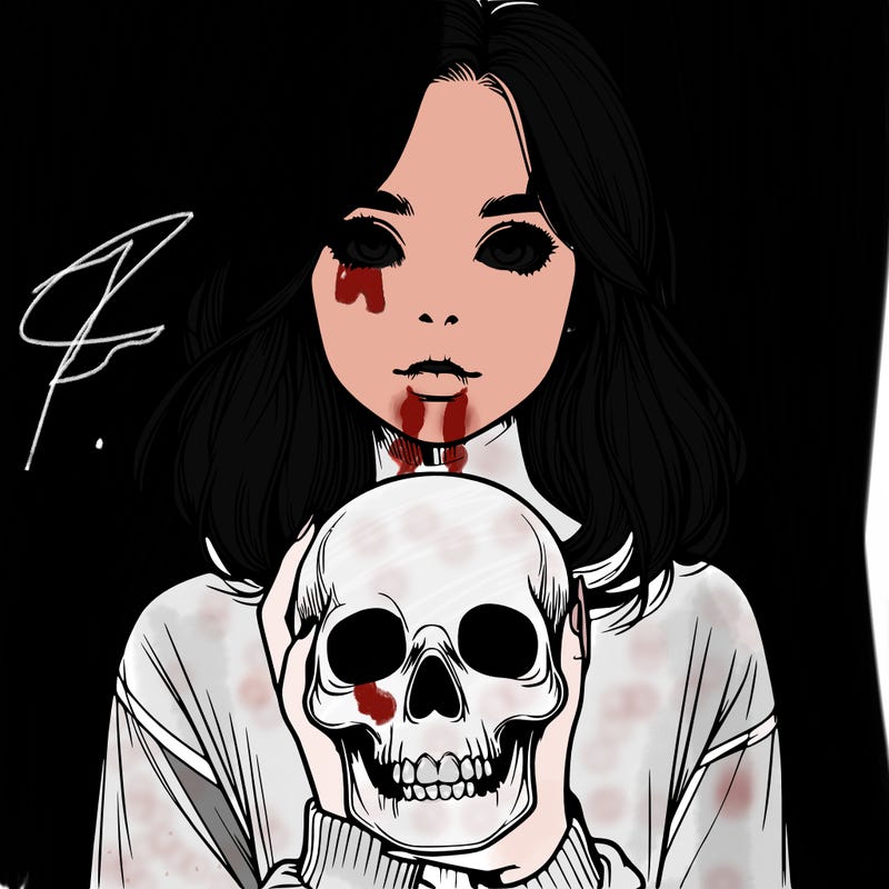 realistic girl holding a skull