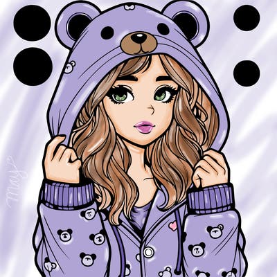realistic girl in a animal pjs hoodie