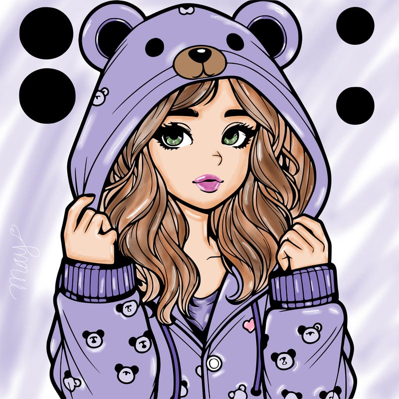 realistic girl in a animal pjs hoodie