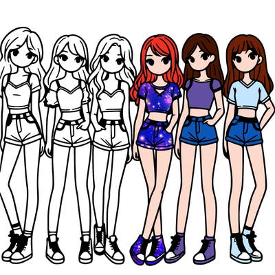 a group of girls wearing crop tops and shorts
