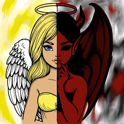 realistic angel half demon