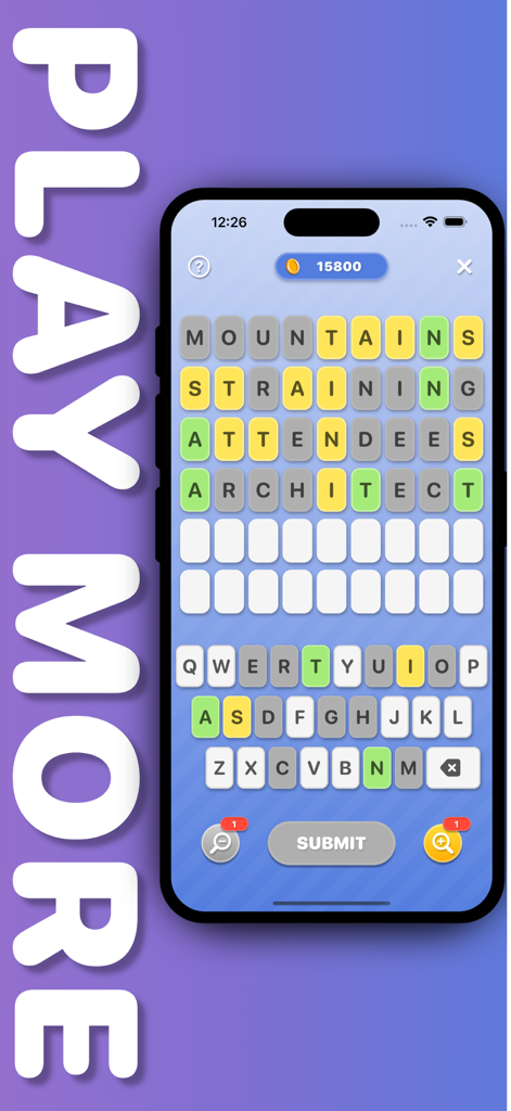 Word Puzzle: No Ads, No Wifi! - Gameplay screenshot of the Word Puzzle mobile app showing a nine letter word challenge
