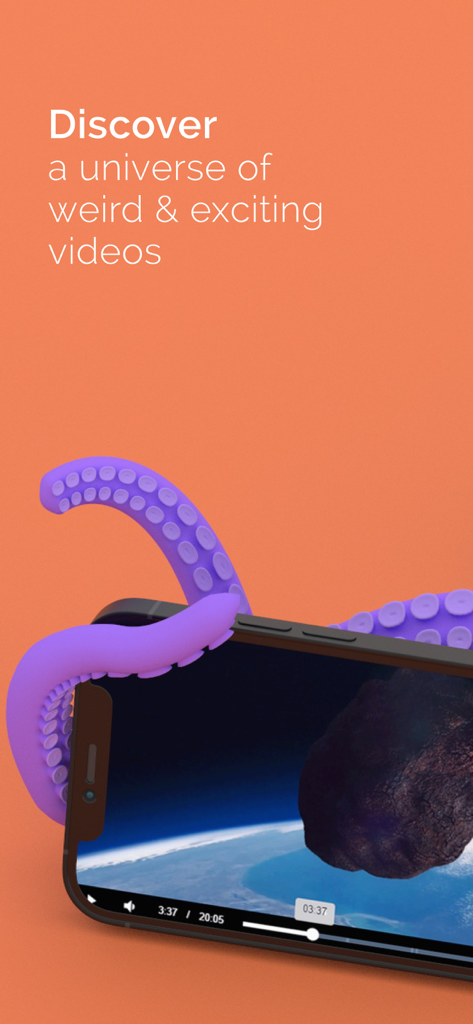 Odysee - Odysee app screenshot with purple tentacles holding a smartphone playing a space video