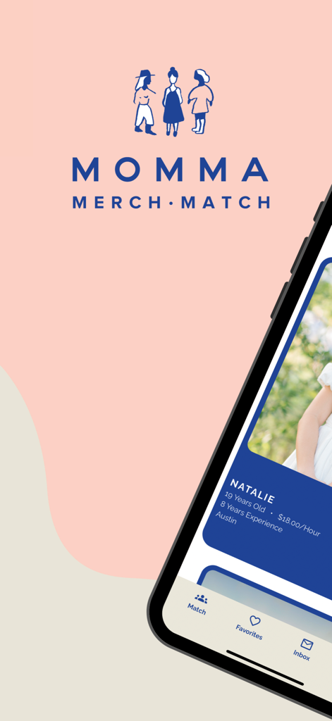 Smartphone screen showing the Momma app interface with a babysitter profile and navigation menu