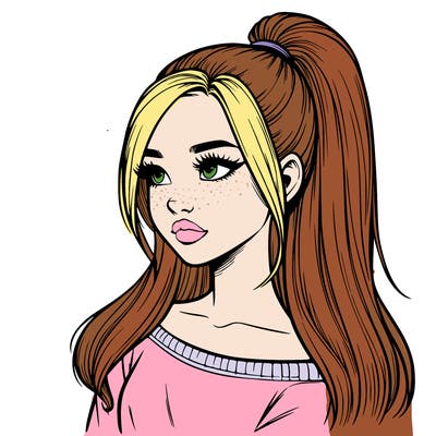 realistic girl with a high ponytail