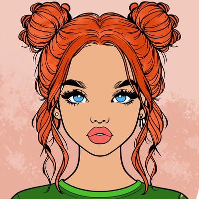 realistic girl with two buns in hair and lips