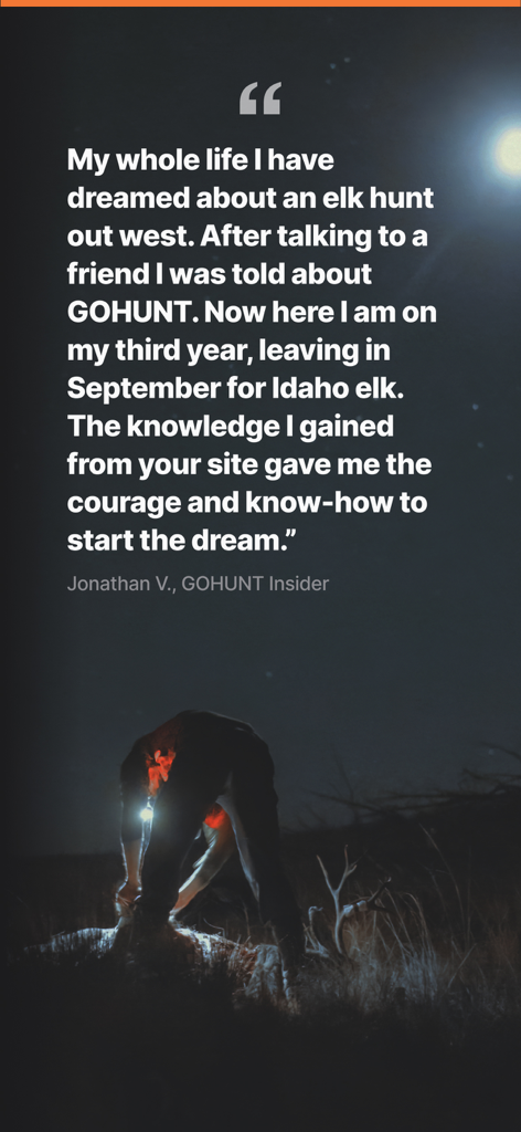 GOHUNT: Research & Maps - Depoimento de usuário do GOHUNT Insider sobre o planejamento de uma caça de alce no oeste.