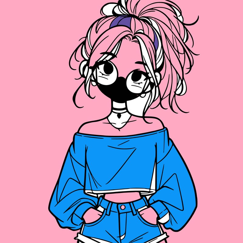 girl with a messy ponytail glasses a baggy crop top and jean shorts