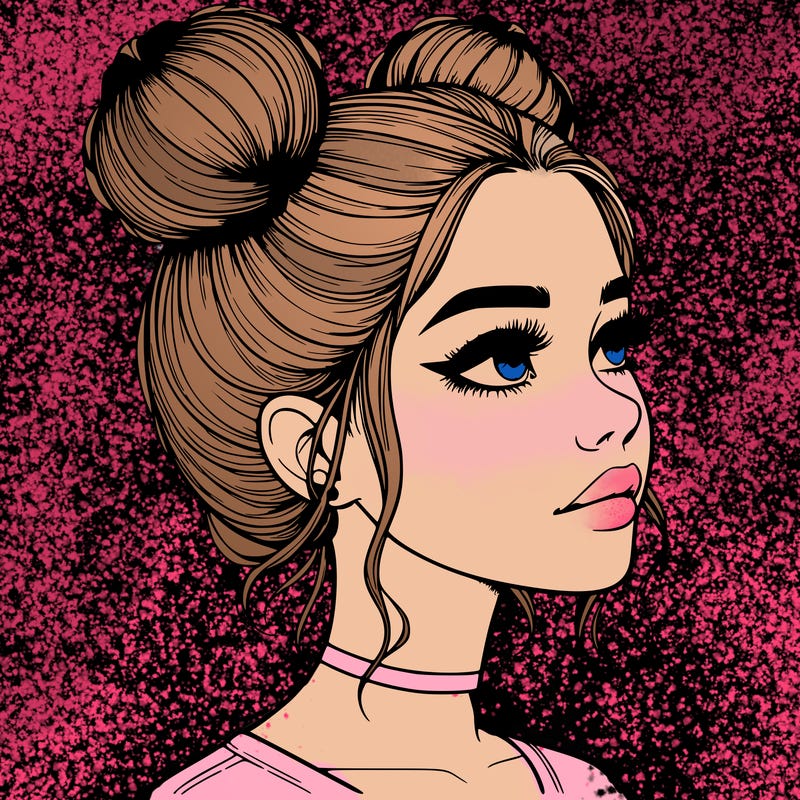 realistic girl with buns on the top of her head