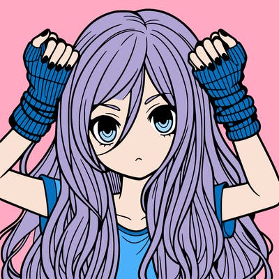 long haired girl with fingerless gloves