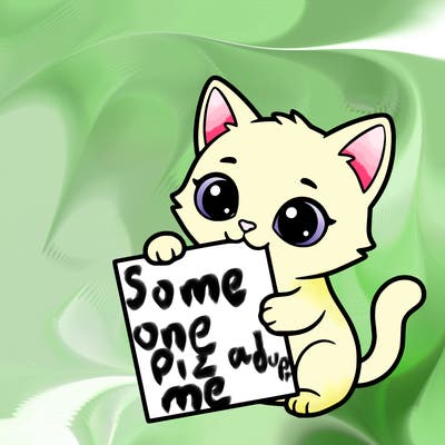 a small cat with a blank sheet of paper in its hand. the cat is sooooooo cute!