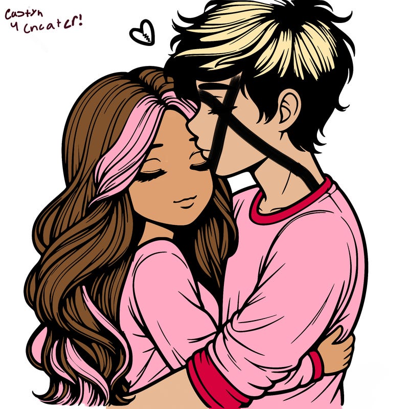 a realistic couple boy and girl hugging and kissing