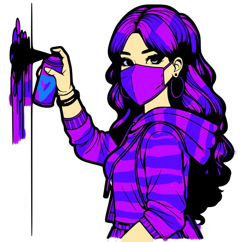 realistic girl with mask spray painting a wall