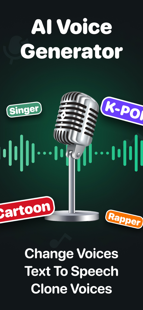 Voice Box: AI Voice Changer - Interfaz del generador de voz IA que muestra funciones como cambio de voz de texto a voz y clonación de voz